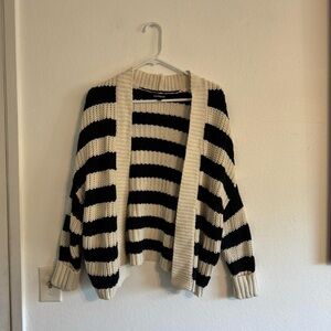Express Dark Navy and Cream Striped Cardigan